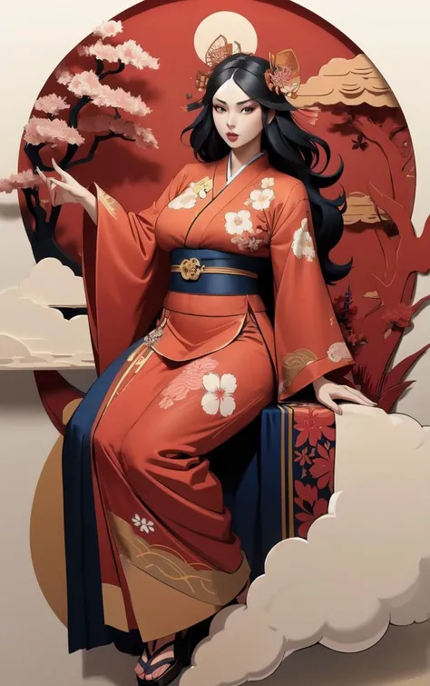 (masterpiece, best quality:1.4), insaneres, absurdres, solo, looking at viewer,BREAK
LoConARTSTYLE_Paper_Kirigami_ownwaifu, art_nouveau, kirigami, fine art,
1girl, solo, flower, tree, long hair, black hair, hair ornament, dress, cherry blossoms, long sleeves, japanese clothes, chinese clothes, full body, wide sleeves, (moon), cloud, waterfall, east asian architecture,
<lora:LoConARTSTYLE_Paper_Kirigami_ownwaifu:0.65>
,