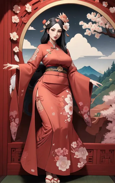 (masterpiece, best quality:1.4), insaneres, absurdres, solo, looking at viewer,BREAK
LoConARTSTYLE_Paper_Kirigami_ownwaifu, art_nouveau, kirigami, fine art,
1girl, solo, flower, tree, long hair, black hair, hair ornament, dress, cherry blossoms, long sleeves, japanese clothes, chinese clothes, full body, wide sleeves, (moon), cloud, waterfall, east asian architecture,
<lora:LoConARTSTYLE_Paper_Kirigami_ownwaifu:0.6>,
