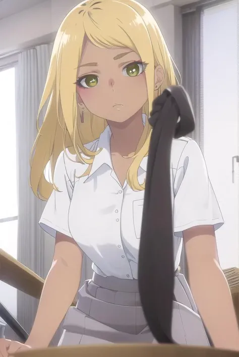 sonoejuujou, <lora:sonoe juujou s1-lora-nochekaiser:1>,
sonoe juujou, long hair, blonde hair, (green eyes:1.3), dark skin, dark-skinned female,
BREAK earrings, skirt, shirt, school uniform, white shirt, short sleeves, collared shirt, shirt tucked in,
BREAK indoors, classroom,
BREAK looking at viewer, (cowboy shot:1.5),
BREAK <lyco:GoodHands-beta2:1>, (masterpiece:1.2), best quality, high resolution, unity 8k wallpaper, (illustration:0.8), (beautiful detailed eyes:1.6), extremely detailed face, perfect lighting, extremely detailed CG, (perfect hands, perfect anatomy),