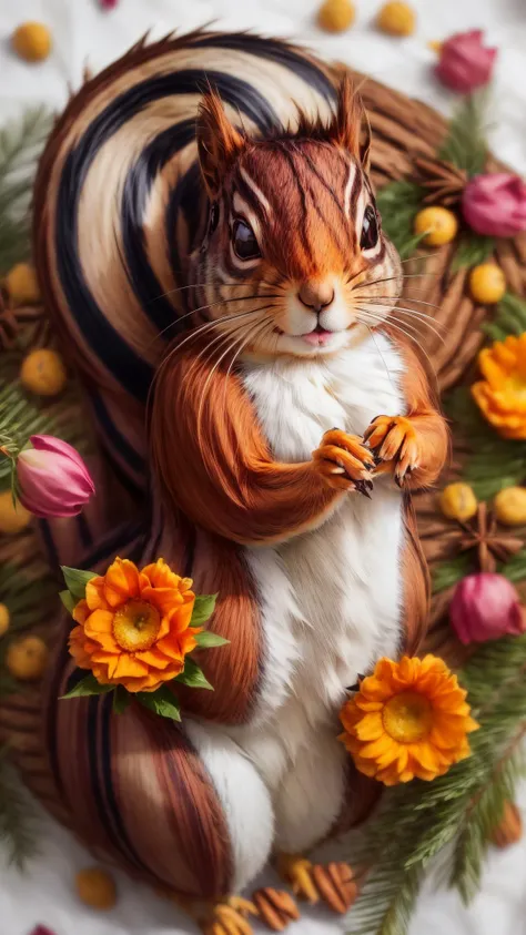 masterpiece, Inspiration: artist nick knight, (((food|a squirrel in the form of squirrel costume))), <lora:add_detail:0.9>, 8k uhd, dslr, soft lighting, high quality, film grain, Fujifilm XT3, sfw, ((flowers,nuts, mulled wine)), (style of Giuseppe Arcimboldo),
<lora:add_detail:0.4>
<lora:tutu's Vibrant Colors:0.7>
