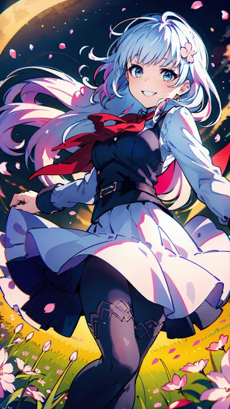 masterpiece, best quality, 1girl, (colorful),(delicate eyes and face), volumatic light, ray tracing, bust shot ,extremely detailed CG unity 8k wallpaper,solo,smile,intricate skirt,((flying petal)),(Flowery meadow) sky, cloudy_sky, moonlight, moon, night, (dark theme:1.3), light, fantasy, windy, magic sparks, dark castle,white hair
<lora:tutu's Vibrant Colors:0.75>