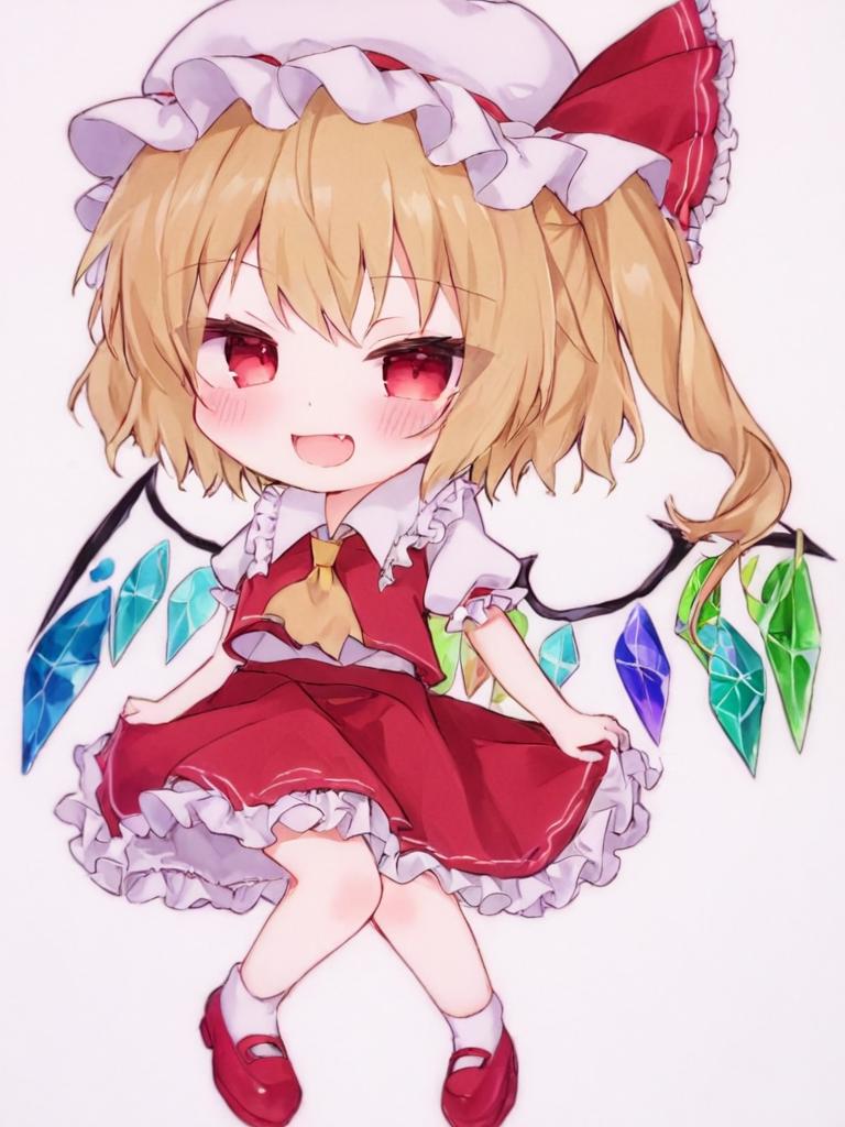 Anime girl with a red dress and a red hat holding a green leaf - SeaArt AI