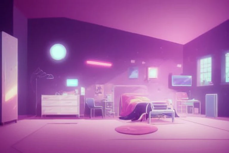 anime background,90s teenage bedroom , semi realistic, ring lighting , rim lighting, cinematic,pastel ,BgAniDusk