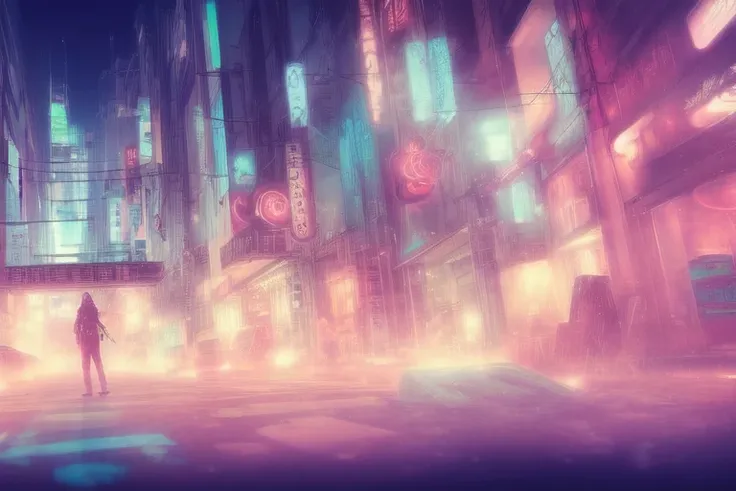 anime background,90s city punk street ,foggy futuristic cinematic lighting,  semi realistic, ring lighting , rim lighting, cinematic, gothic coloring ,BgAniDusk