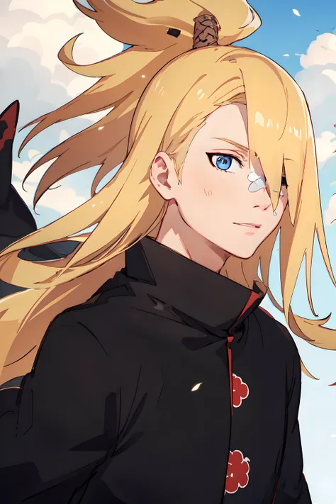 masterpiece, best quality, wallpaper, 4K,
Deidara, solo, long black robes, blue eyes, bangs cover one eye, high collar, relaxed ,dynamic angle,upper body portrait, sneering, beautiful sky background, explosions, akatsuki
<lora:Deidara-08:0.8>