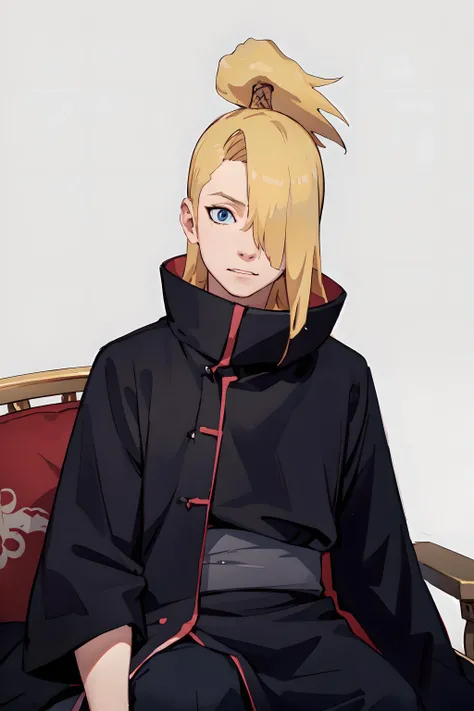 masterpiece, best quality, wallpaper, 4K,
Deidara, solo, long black robes, blue eyes, bangs cover one eye, high collar, relaxed, sitting on a sofa,dynamic angle,upper body portrait, sneering
<lora:Deidara-08:0.8>
