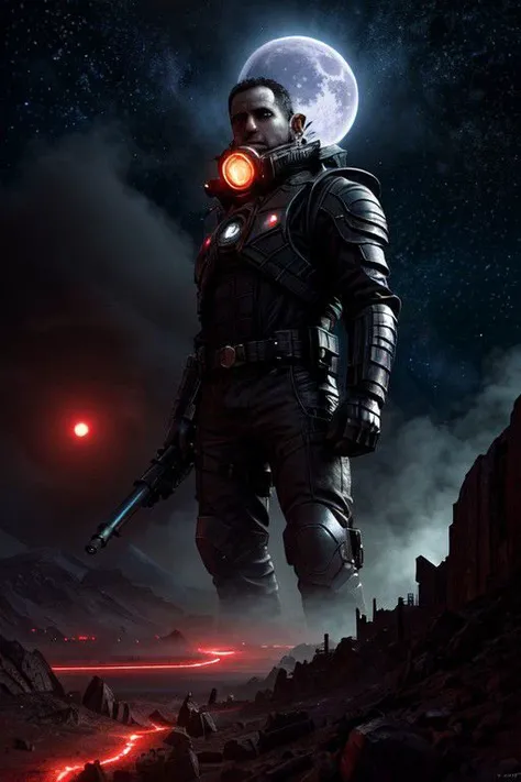 ultra high resolution, Perfectly composed, crisp, award-winning, alcohol ink embossed image of a highly detailed science fiction landscape, breathtaking attention to detail. elaborately designed background of a night starry sky with a red moon, gothic illustration, detailed, complicated details, Ultra HD 32k, otherworldly, mystical, Fantasy, complex background, dynamic lighting, marc simonetti, cinematic, 4k, epic Steven Spielberg still, sharp focus, emitting diodes, smoke, artillery, sparks, racks, system unit, motherboard, by pascal blanche rutkowski repin artstation hyperrealism painting concept art of detailed character design matte painting, 4 k resolution blade runner<lora:xl_more_art-full_v1:0.5>