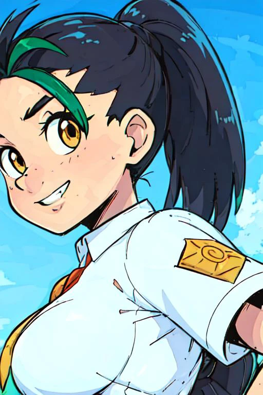 ((masterpiece), best quality), ((1girl)), comic style, <lora:Nemona2:1> nemona, school uniform,