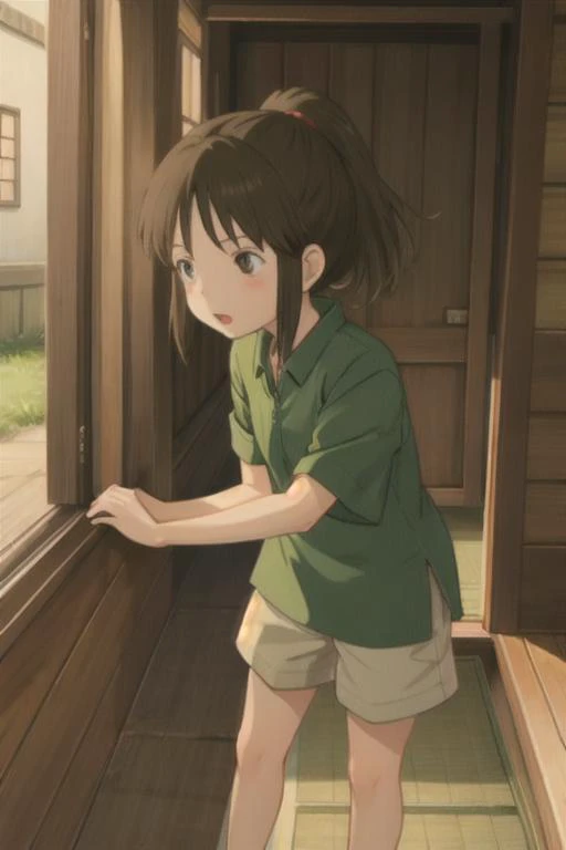 <lora:chihiroOgino_v11:.7> "OGINO CHIHIRO, PONYTAIL", twisting, innovating