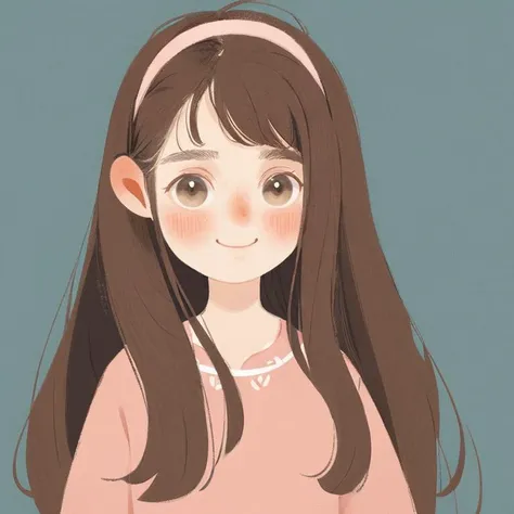 girl, cute, illustration, brown hair, headband, pink, blush, smile, portrait