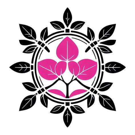 monochrome, (a picture of pink leaf vein:1.3), sitting, screen print, a silk screen, family_crest, <lora:family_crest_v1:0.5>