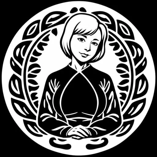 mature woman, granny, <lora:family_crest_v1:0.5>, monochrome, screen print, a silk screen