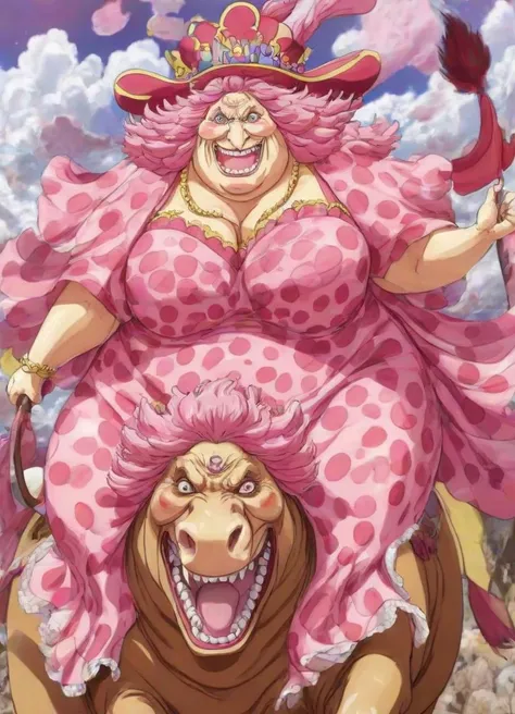 <lora:PE_BigMom_OnePiece:0.8> PEBigMom, Big Mom,
riding a horse