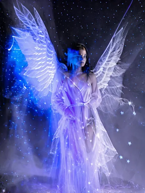 badtripstyle, 1boy, wings, sky, hood, night, halo, cross, star (sky), night sky, starry sky, angel wings, robe, angel, giant, black robe, <lora:BadTripStyle:1>, slate atmosphere, cinematic, dimmed colors, dark shot, muted colors, film grainy, lut, spooky