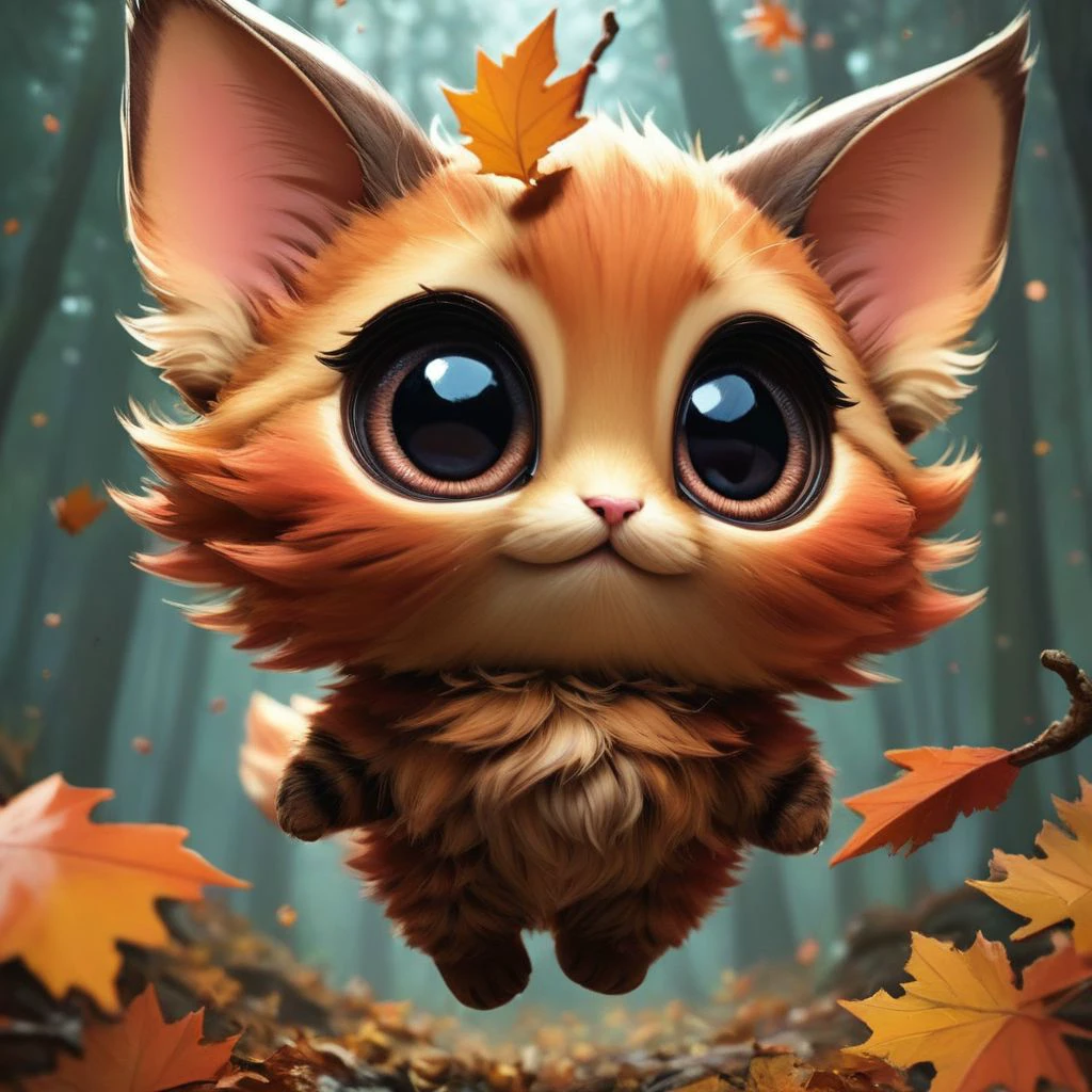 score_9, score_8_up, score_7_up, score_6_up, score_5_up, score_4_up,UHD,
adorable cat-like creature big eyes in forest autumn time
