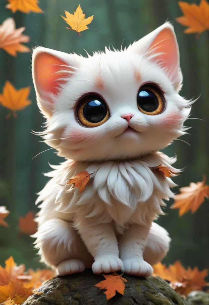 score_9, score_8_up, score_7_up, score_6_up, score_5_up, score_4_up,UHD,
adorable cat-like creature big eyes in forest autumn time