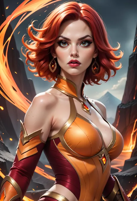 score_9, score_8_up, score_7_up, score_6_up, score_5_up, score_4_up, high quality portrait of lina dota 2, red hair, dark lava mountain background,extremely detailed, beautiful, long eyelashes, action shot, realistic, fire mage