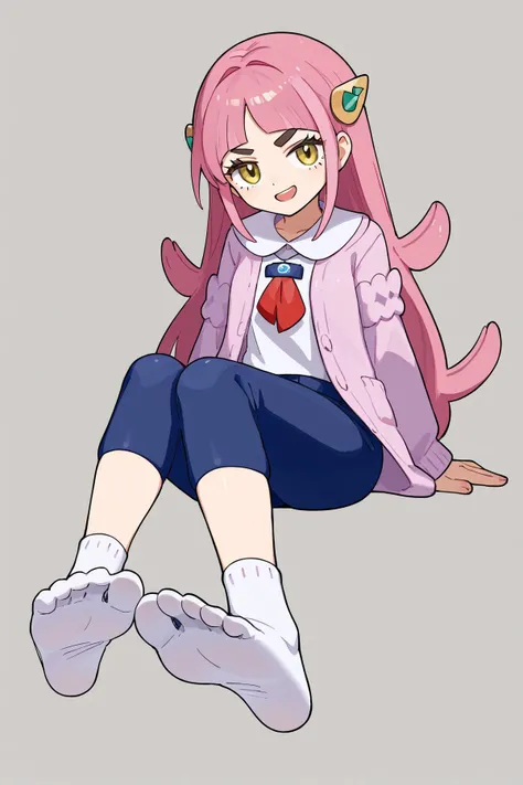 score_9, score_8_up, masterpiece, best quality,
1girl <lora:ponyxl_character-taro_002:1>, taro + lacey, pokemon, hair ornament, yellow eyes, pink hair, pink cardigan, striped blue pants, white shirts,
,
(playful and mischievous expression, a seductive look, a come-hither expression), (cheeky look, self-satisfied, smirking, sly, cunning expression), (open mouth),
indoor, art gallery , closed up focus feet ((wearing socks)) , closed up soles,<lora:feet_anime_xl_v1c:0.5>