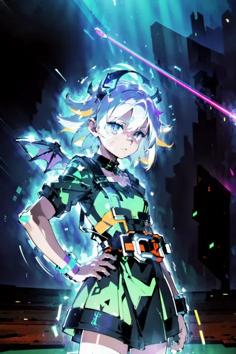 (succubus:1.2), (1 girl:1.2), solo, (short white hair:1.2) , (refreshing eyes:1.1) ,(crazy smile:0.8), (flat chest), (dress), (glitch digital glowing wings), (beautiful detailed eyes:1.0), (detailed face:1.0), (one hand on hip:1.2), psychedelic art, glitch art, abstract art, concept art, (point_color:1.4),(RGB Splitting:1.3),(god rays), (extremely detailed light), (science_fiction:1.2), (trippy:1.2),(colorful ink ), (floating colorful ink droplet ), (triangle shape:1.3), (Lilith of night:1.3), (data flow), (gradient_background:1.1),(glitch background),(pixel digital halo:1.2), (fluorescent graffiti :1.2),(neon light:1.2), (glowstick:1.2), (floating triangle glass fragments:1.2)<lora:SilvermoonMix02_2:1>,aura, <lora:ultrainstinct_v3_offset:1>