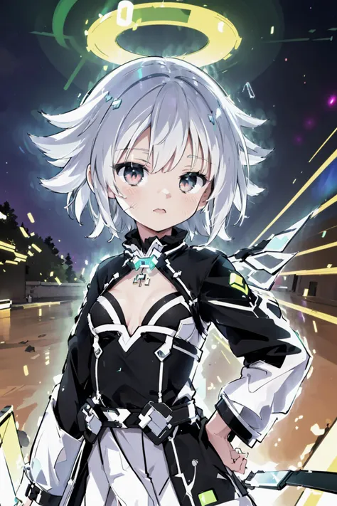 (succubus:1.2), (1 girl:1.2), solo, (short white hair:1.2) , (refreshing eyes:1.1) ,(crazy smile:0.8), (flat chest), (dress), (glitch digital glowing wings), (beautiful detailed eyes:1.0), (detailed face:1.0), (one hand on hip:1.2), psychedelic art, glitch art, abstract art, concept art, (point_color:1.4),(RGB Splitting:1.3),(god rays), (extremely detailed light), (science_fiction:1.2), (trippy:1.2),(colorful ink ), (floating colorful ink droplet ), (triangle shape:1.3), (Lilith of night:1.3), (data flow), (gradient_background:1.1),(glitch background),(pixel digital halo:1.2), (fluorescent graffiti :1.2),(neon light:1.2), (glowstick:1.2), (floating triangle glass fragments:1.2)<lora:SilvermoonMix02_2:1>,aura, <lora:ultrainstinct_v3_offset:1>
