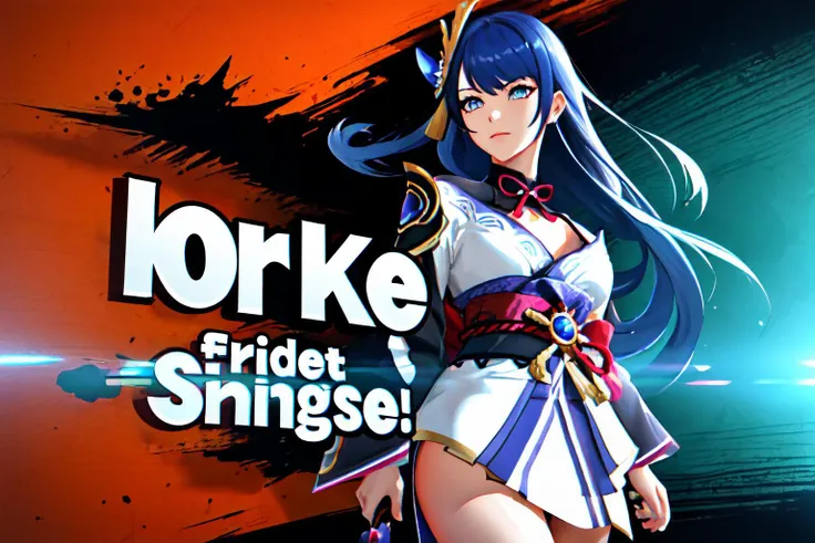 Highly detailed, High Quality, Masterpiece, beautiful, SSBUSplashArt, <lora:SSBUSplashArt:1.0>, 1girl, Raiden_Shogun_\(genshin impact\), Raiden_Shogun:1.2, blue hair, long hair, <lora:Char_GenshinImpact_RaidenShogun:0.8>