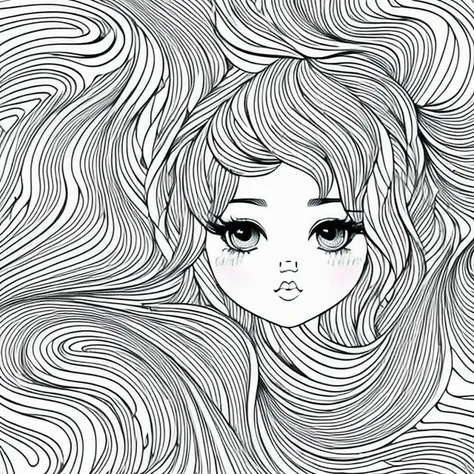 Kawaii style , fantasy, magical, mystical, unusual, black and white, wavey lines, realistic line art drawing, coloring book page, no noise, crisp thick lines, outline art, centred image, isolated on a white background
