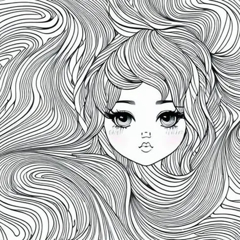 Kawaii style , fantasy, magical, mystical, unusual, black and white, wavey lines, realistic line art drawing, coloring book page, no noise, crisp thick lines, outline art, centred image, isolated on a white background