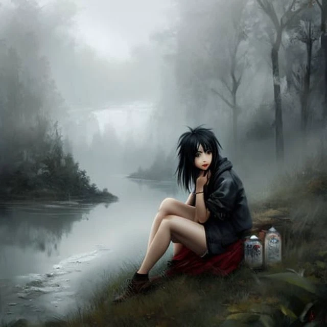 Inspired by fables, china doll face, smooth face feature, intricate oil painting, high detail, sharp high detail, manga and anime 2000, anime, high resolution, psychopathic disposition, blood, man, asian, 8k, shabby clothes, realistic, dark mood, creepy smile, countryside, homeless style, bobbed hair, an isolated island, an empty look, without accessories, old dirty clothes style, rainy and dark weather, islander, with a suspicious look on one's face, digital painting, character design