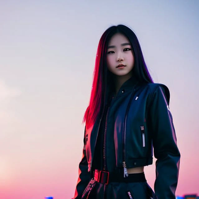 85mm - 135mm professional photo of an 18 years old cyberpunk robot girl, full body, hyper realistic, natural beauty, no filter, depth of field, natural light, fashion catalogue