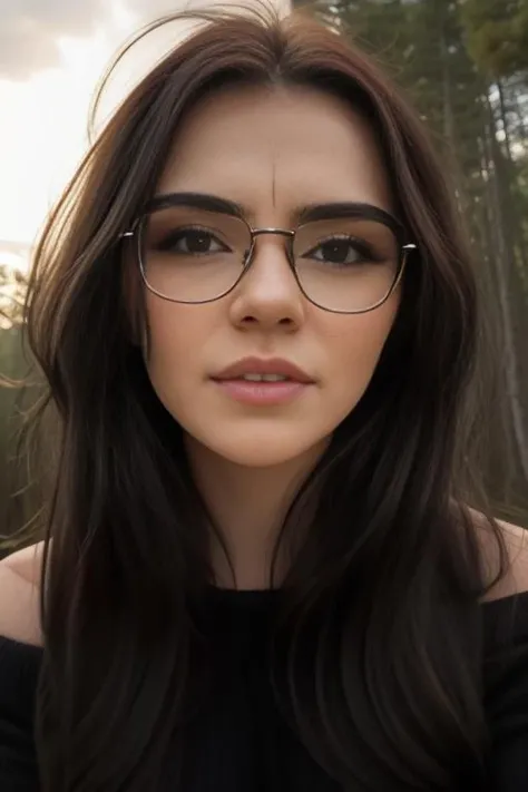 (headshot), 1girl, beautiful, sunset, beautiful sunset, cloudy, forest, nature hike, (((headshot))), BREAK
off the shoulder sweater, braless, BREAK
large breasts, makeup, long straight hair, pale skin, fair skin, white skin, glasses, BREAK
<lora:Aviva Sofia:1>