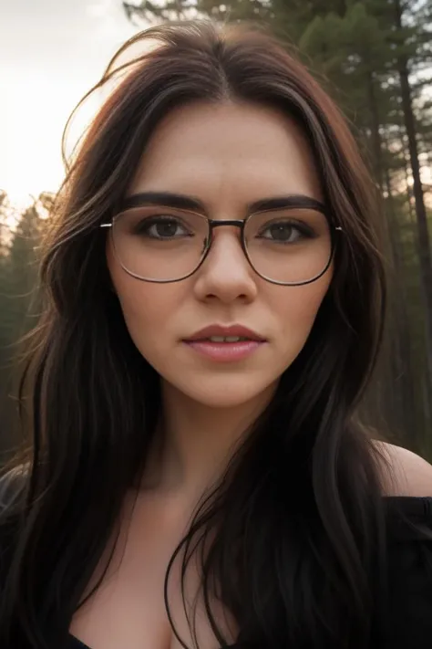 (headshot), 1girl, beautiful, sunset, beautiful sunset, cloudy, forest, nature hike, (((headshot))), BREAK
off the shoulder sweater, braless, BREAK
large breasts, makeup, long straight hair, pale skin, fair skin, white skin, glasses, BREAK
<lora:Aviva Sofia:1>