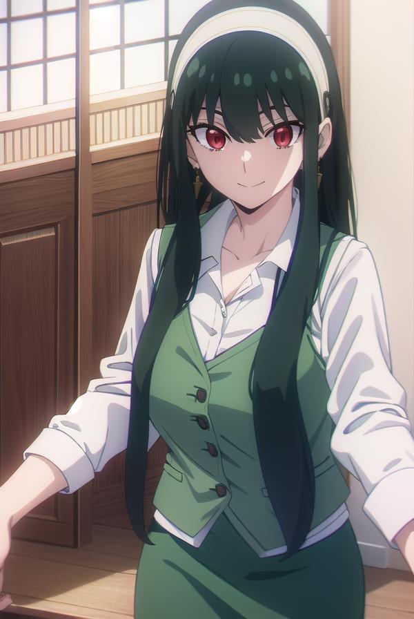 Anime girl in green dress with white shirt and black tie - SeaArt AI