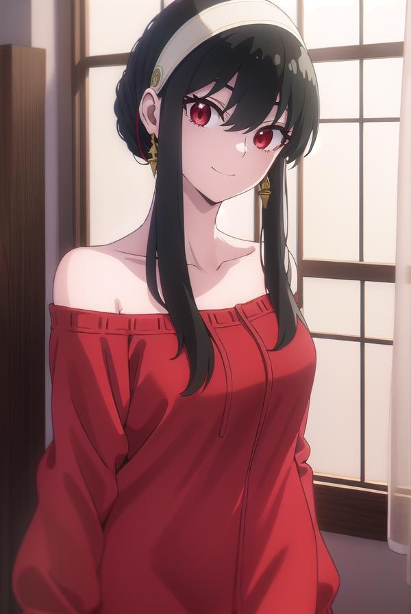 A woman in a red dress standing in front of a window - SeaArt AI