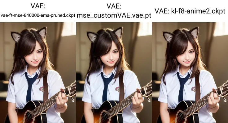 a portrait shot, master piece, hyper detailed, amazing quality, beautiful girl,1girl, (shiny skin:1.2), shag messy hair, wolf cut, high teenager, big hair, seductive smile, brown hair, bdsm,cat ears, (school uniform:1.2),(play the guitar:1.2)
