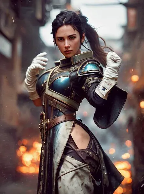 (gloved hand:1.4)
mage, Leather and stitched, heavy armor, (short black hair:1.3), body tattoo, Action Shot, action pose, dynamic pose
(battlefield background:1.4),
full body, walking pose, slow motion, (insanely detailed, bloom:1.5), (highest quality, Alessandro Casagrande,
Greg Rutkowski, Sally Mann, concept art, 4k), (analog:1.2), (high sharpness), (detailed pupils:1.1), (painting:1.1), (digital
painting:1.1), detailed face and eyes, Masterpiece, best quality, (highly detailed photo:1.1), 8k, photorealistic, (long dark blonde
Hair, ponytail haircut, ecstatic:1.1), (young woman:1.1), By jeremy mann, by sandra chevrier, by maciej kuciara, sharp, (perfect
body:1.1), realistic, real shadow, 3d, (by Michelangelo)