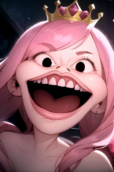 best quality, 8k, 32k, masterpiece, UHD:1.2), highres, (((sharp focus))), ((beautiful detailed teeth)), ((beautiful detailed gum)), delicate details, (cartoon wolf girl with her teeth and gum showing) , 1girl, solo, pov, no background, ((teeth close up)), ((looking at viewer)), head up, not wearing headgear, ((smile)), (gum), ((big teeth)), (lighting in the mouth), drooly, realistic mouth, realistic teeth, perfect teeth, perfect tongue, realistic tongue, (( realistic uvula)), ((big uvula)), no tongue out, saliva, ((shining teeth)), (lips), big tongue, pink hair