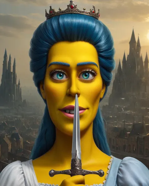 (half of the face is Eostre, on other half its Marge Simpson:1.25), amazing quality, city in background, digital art,  <lora:V4:1> TwoFace Blade
