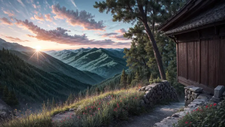 ((masterpiece:1.4,best quality)), cloud, outdoors
(mountains), spring glade, scenery, sky, winter,
(early morning:1.4),morning red, high detail, abundant, 8k, high detail, wallpaper,
<lora:more_details:1.5>, <lora:RedDataGirlAnimeBackgrounds:1>
