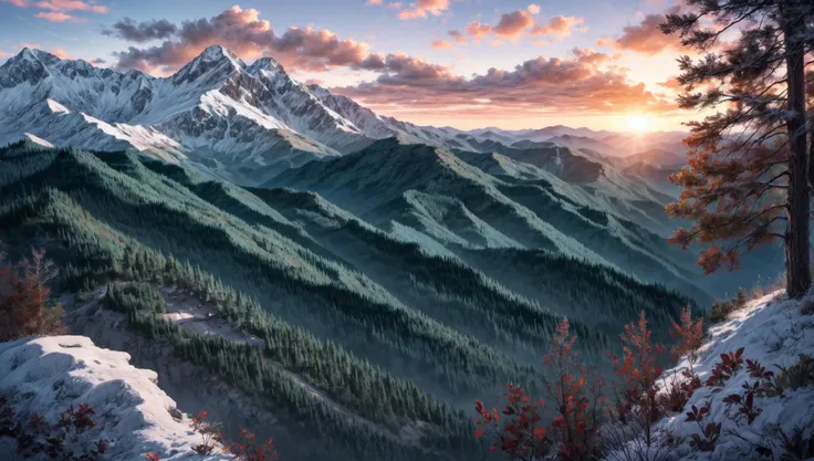 ((masterpiece:1.4,best quality)), cloud,  outdoors
(mountains), spring glade, scenery, sky, winter,
(early morning:1.4),morning red, high detail, abundant, 8k, high detail, wallpaper,
<lora:more_details:1.5>,  <lora:RedDataGirlAnimeBackgrounds:1>