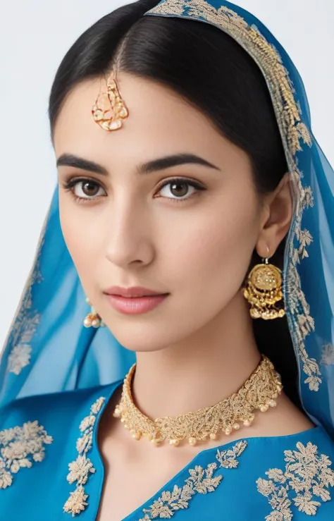 glamor photo of a 25_year old desilatte woman, studio quality, in a blue pakistani dress, canon 5D, realistic skin texture, skindentation, flat white background, <lora:DesiCoffee_SDXL_20_LoRA:1> <lora:pakistanidress:0.7>