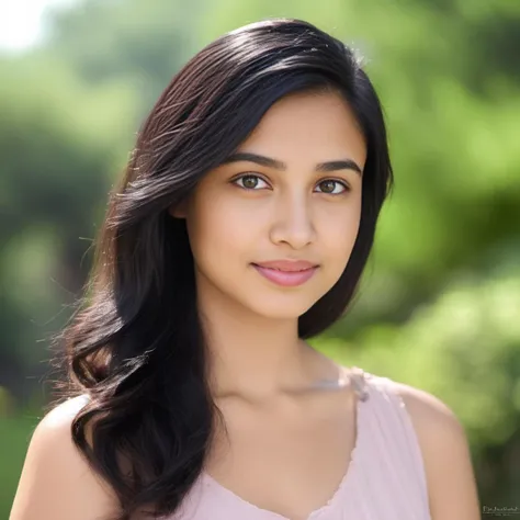 headshot photo, close up, woman, pretty face, outdoors, natural lighting, studio quality, good white balance, desilatte, black hair <lora:DesiCoffeeSDXL:0.65>