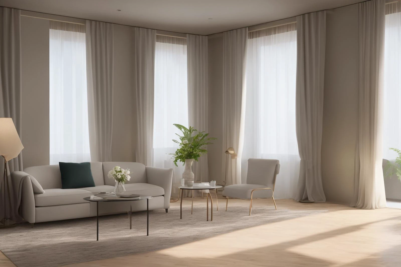 Step into the realms of an 8k masterpiece wallpaper, a nexus of ultra-detail, high resolution, and impeccable shadow play. Rendered in digital illustration, it bears a semblance to the works of Yoko Honda. Set against the backdrop of a Nayuta Nordic Modern Interior Design room, the scene features a chair, a vase flaunting a white flower, a table, swaying curtains, a luxurious couch, a lamp placed near a window, a cup, a spread-out book, and a vibrant plant. The color temperature bathes the room in golden hues, adding to its charm. In the absence of humans, the setting resonates with profound stillness. Ray tracing, photon mapping, and radiosity merge seamlessly with professional lighting to create an ethereal atmosphere