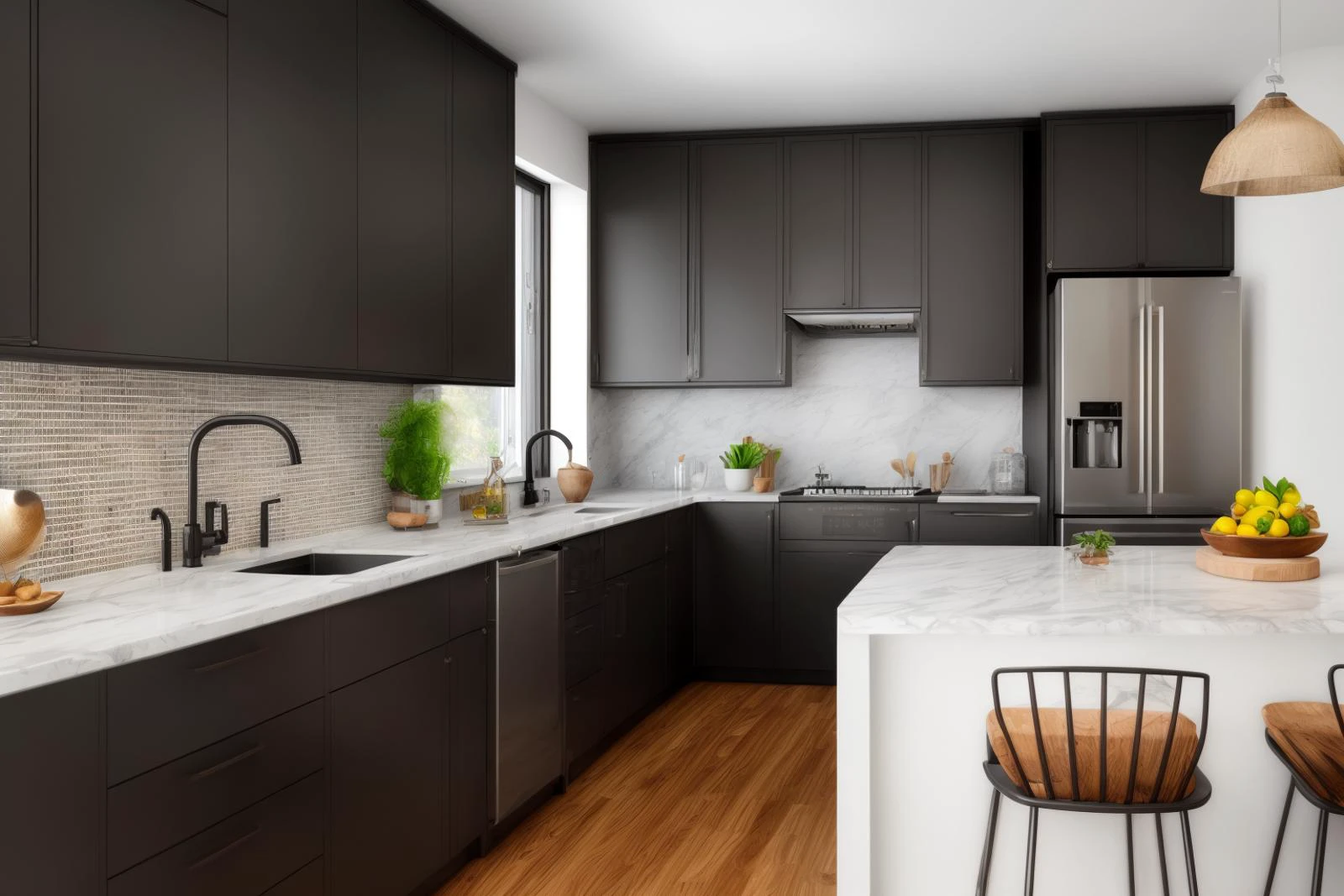 Dive into the ultra-detailed 8k masterpiece, carefully crafted with photorealistic precision of 1.37 ratio, all in the essence of Nayuta Nordic Modern Interior Design. Art form: Photography. Inspired by the techniques of Annie Leibovitz, the kitchen showcases professional lighting, a scenery where the play of radiosity brightens the room. A stove with a frying pan, a gleaming refrigerator beside tiles and cabinet, a sink with a faucet overlooking a tile wall. On the shelf, there's a spatula, a chair nearby with a plant and some food in a jar. Lens: 35mm. The room basks in a warm color temperature. Perfectly illuminated with ray tracing and the best shadows using physically-based rendering
<lora:add_detail:0.5> <lora:more_details:0.5>
