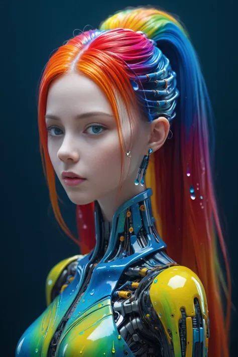 1 girl front, symmetrical pose,naked,NSFW,front, symmetrical pose, (full Body art painting:1.2),(Face painted with colorful Liquid pigment),(neck painted with colorful water droplets pigment:1.2),dyestuff,complex 3d render ultra detailed of a beautiful porcelain profile painting face, cyborg, robotic parts, 150 mm, beautiful studio soft light, rim light, vibrant details,a plaid nightgown trimmed with lace,Colorful pajamas,Iridescent hair hair,Liquid bright pigment,yellow dyestuff,orange dyestuff,blue dyestuff,green dyestuff,Liquid pigment,
luxurious cyberpunk, lace, hyperrealistic, anatomical, facial muscles, , microchip, elegant, beauty and hyper detailed background, octane render, H. R. Giger style, 8k, best quality, masterpiece, illustration, an extremely delicate and beautiful, extremely detailed ,CG ,unity ,wallpaper, (realistic, photo-realistic:1.37),Amazing, finely detail, masterpiece,best quality,official art, extremely detailed CG unity 8k wallpaper, absurdres, incredibly absurdres,Wonderful makeup,
highres background,best quality, ultra-detailed unity 8k wallpaper, extremely clear,(color storm:1.33),slim leg,pleated skirt,2 symmetrical eyes,Exciting Eyes,
With a little metallic style, full body, standing,in the class room,desks,high ponytail, blue|red hair,highlights hair,machinery,just five fingers per hand,painted shank,colorful painted legs,foot,whole body,Stretching posture,gorgeous face,Black pleated skirt,oil painting,one girl whole body,Lisa,Rainbow gradient hair color,long hair,Supple hair,dual horsetail,Body is covered with paint,Clear facial features,
highres bakcground, masterpiece, best quality, ultra-detailed unity 8k wallpaper, extremely clear,