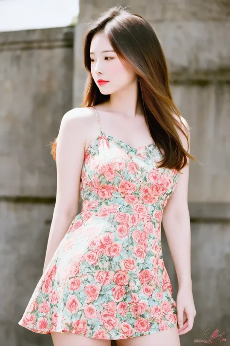 an extremely sexy young woman wearing a vintage floral sun dress, detailed face, soft lighting, looking away, underboob, sexy, <lora:Yura-01:1> <lora:crop_shirt_underboob:1>