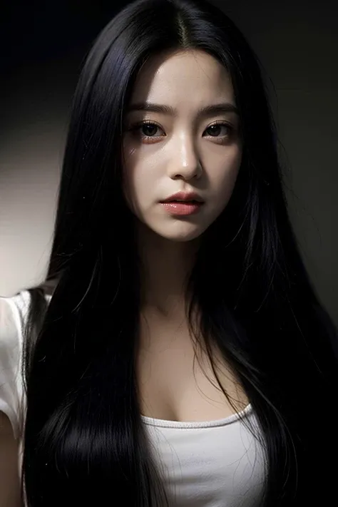 1girl, portrait, black hair, very long hair,