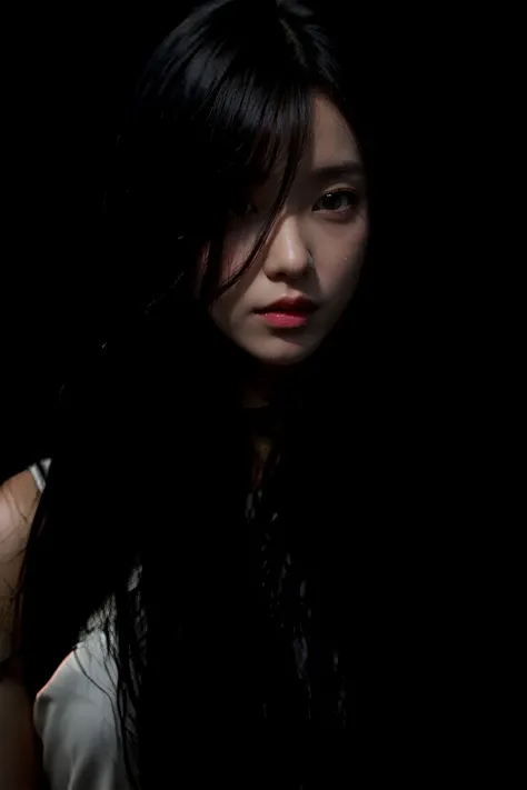 1girl, portrait, black hair, very long hair, 