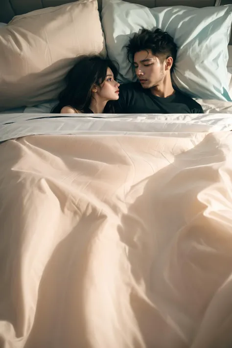 Two people sleeping in bed at night