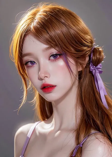 1girl, solo, upper body, looking at viewer, white background, light long hair, makeup, blonde hair, parted lips, red lips, eyeliner, <lora:add_detail:0.6> , ((purple eyes)), <lora:Dianna-01:1>
