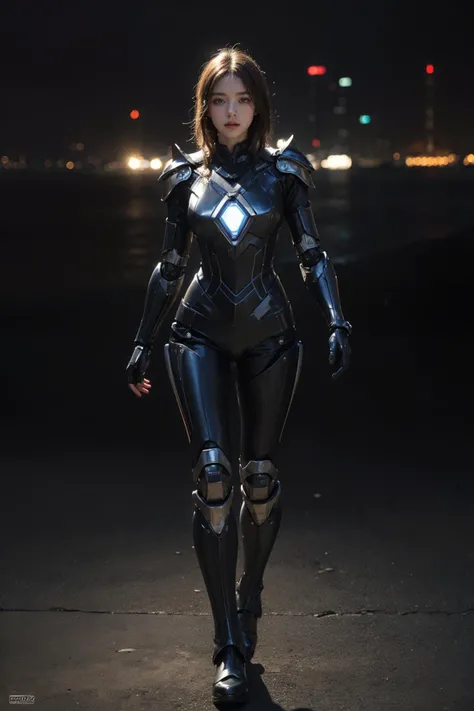 (best quality, masterpiece:1.3), (realistic, photo realistic:1.3), ultra high res, UHD, extremely detailed CG unity 8k wallpaper, sharp focus, absurdres, (realistic skin, detailed skin), (perfect anatomy, accurate body), cinematic lighting, best shadow, glossy lips,
BREAK
(fascinating face), ((sf theme, colorful future city)), (((Cyber robot armor, full armor body suit))), 1girl,big tits, (full body)